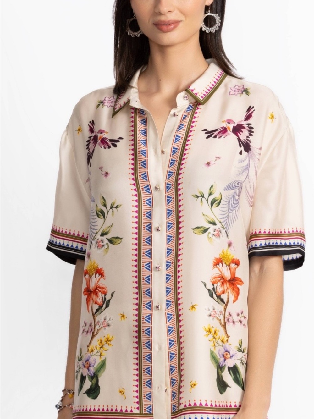 NEW Johnny Was Silk Blend Ophelia Camp Shirt  NWT